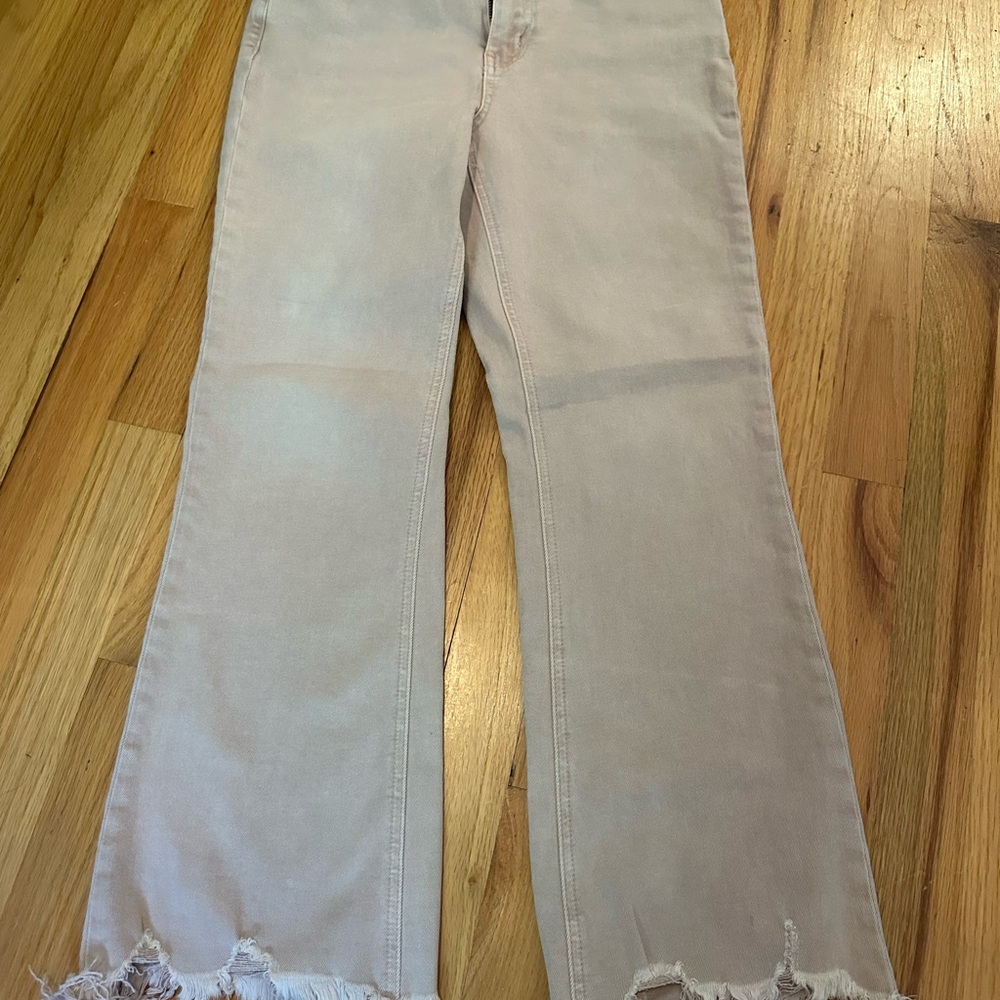 Chic Frayed Hem Wide Leg Jeans - Beige